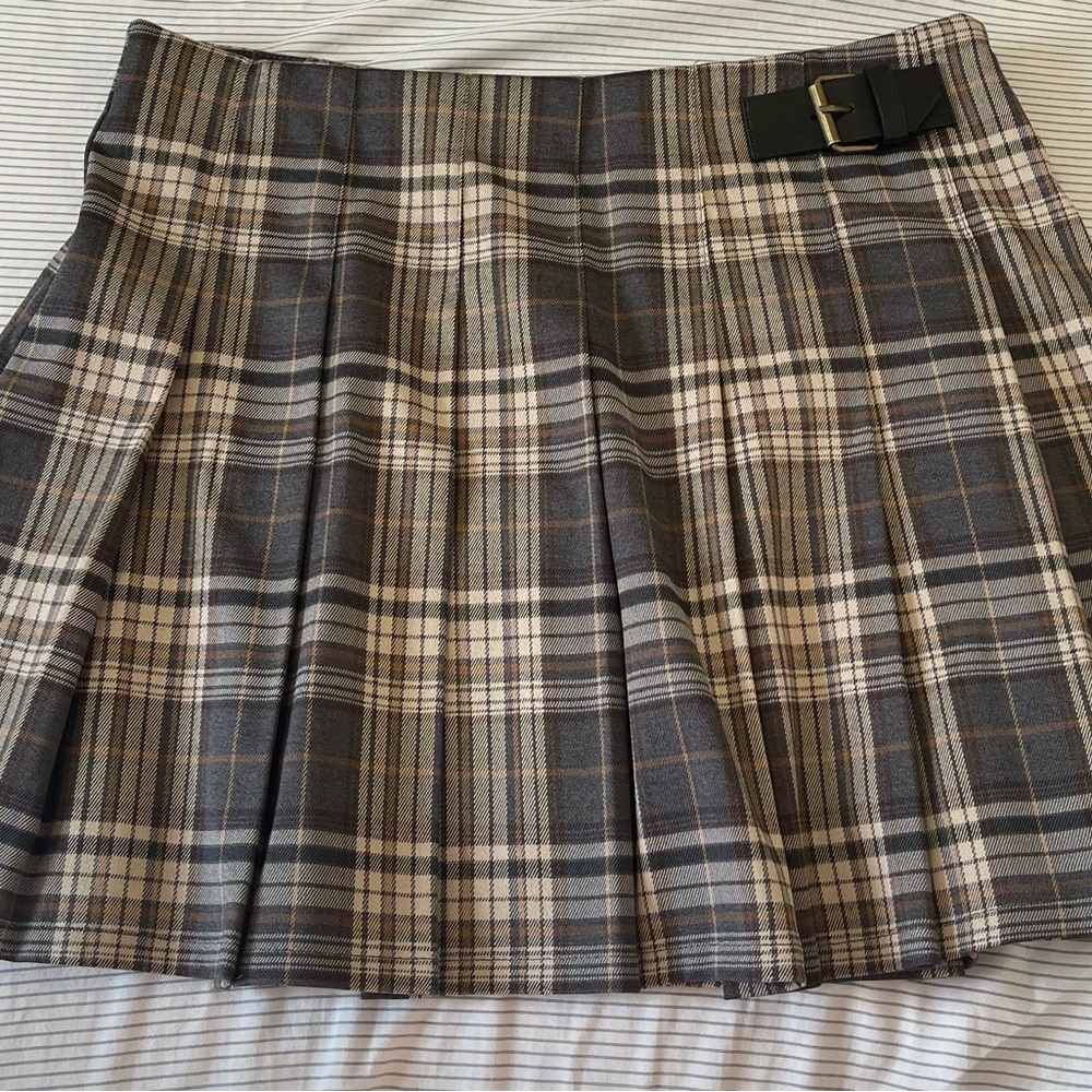 Primark Grey and Brown Plaid Mini Skirt
